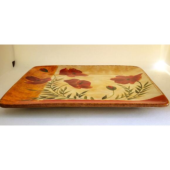 PLATTER-PIER 1 IMPORTS-"Poppies"-Square 10.5" x 10.5"-Earthenware-Hand Painted - Picture 3 of 9